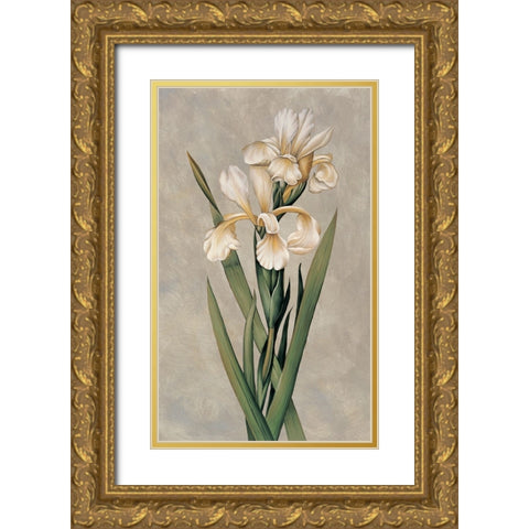 Decorative Irises I Gold Ornate Wood Framed Art Print with Double Matting by Deveraux, Jill