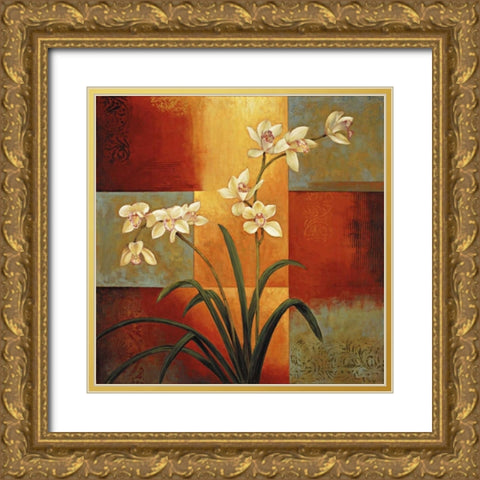 White Orchid Gold Ornate Wood Framed Art Print with Double Matting by Deveraux, Jill