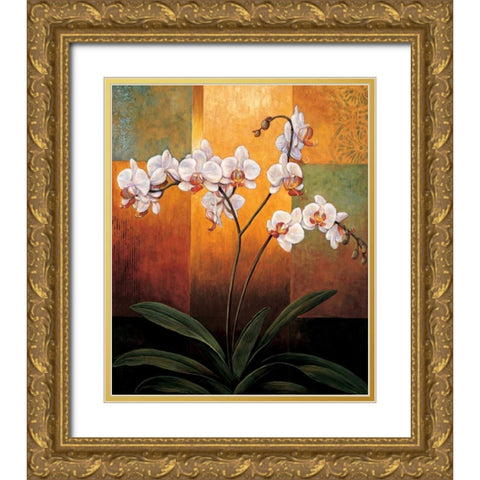 Orchids Gold Ornate Wood Framed Art Print with Double Matting by Deveraux, Jill