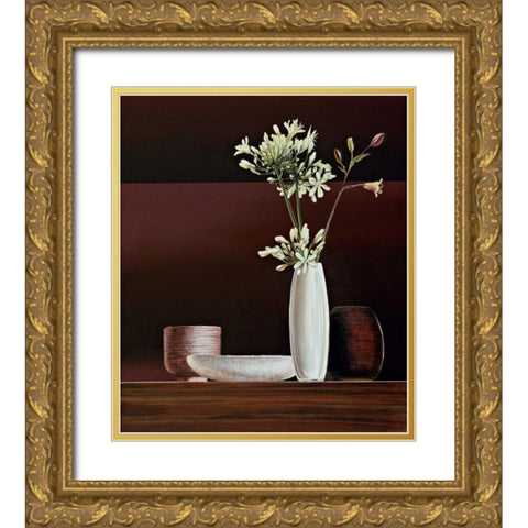 Ikebana II Gold Ornate Wood Framed Art Print with Double Matting by Ross, Yuki