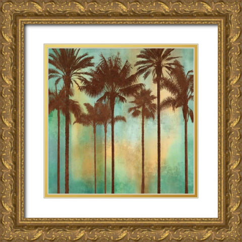 Aqua Palms II Gold Ornate Wood Framed Art Print with Double Matting by Seba, John