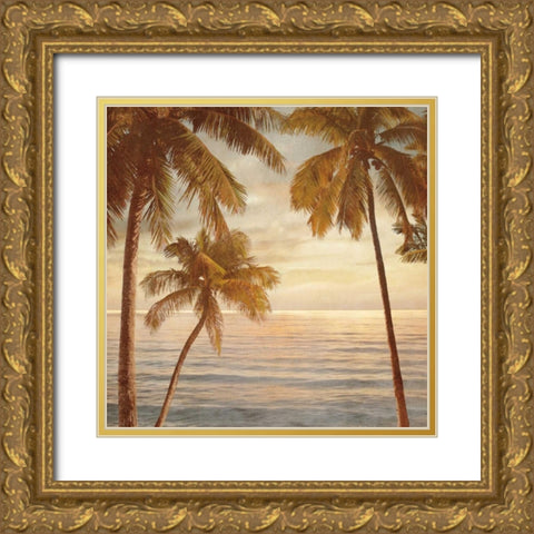 Palms on the Water II Gold Ornate Wood Framed Art Print with Double Matting by Seba, John