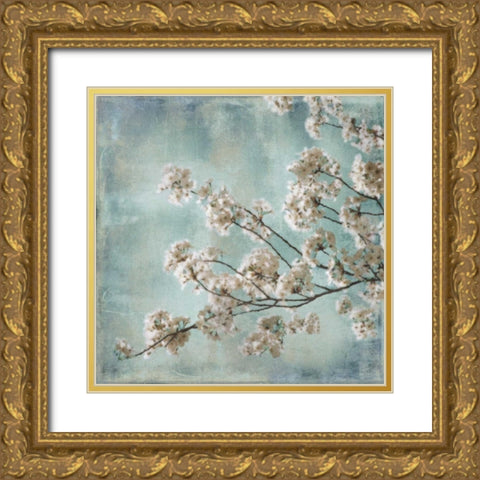 Aqua Blossoms I Gold Ornate Wood Framed Art Print with Double Matting by Seba, John