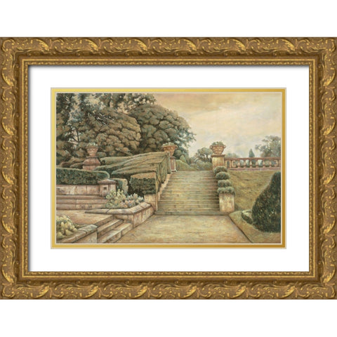 Steps to the Garden I Gold Ornate Wood Framed Art Print with Double Matting by Collins, Isabelle