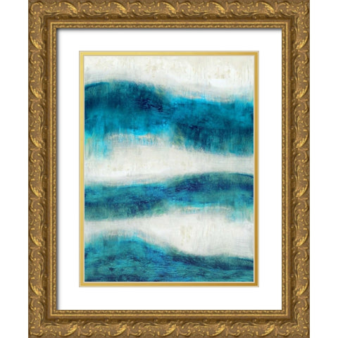 Emerge in Aqua Gold Ornate Wood Framed Art Print with Double Matting by Blake, Jaden