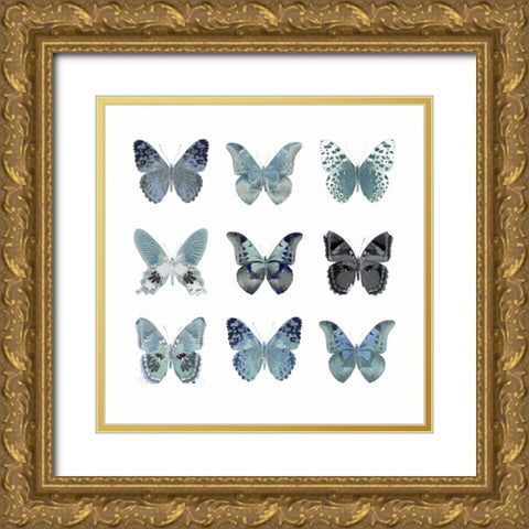 Butterfly Study in Blue II Gold Ornate Wood Framed Art Print with Double Matting by Bosco, Julia