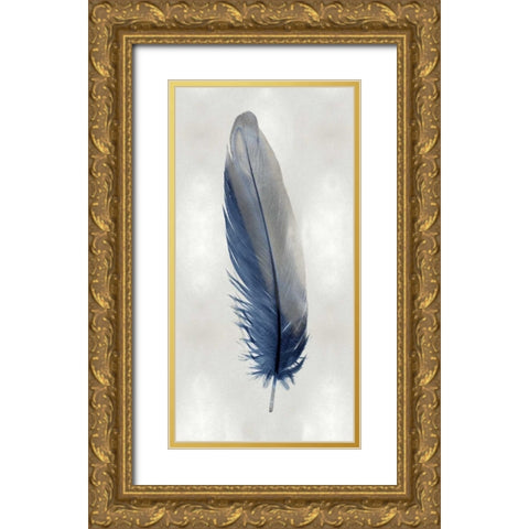 Blue Feather on Silver I Gold Ornate Wood Framed Art Print with Double Matting by Bosco, Julia