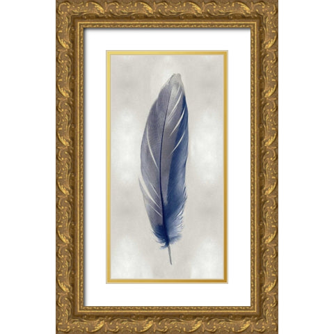Blue Feather on Silver II Gold Ornate Wood Framed Art Print with Double Matting by Bosco, Julia
