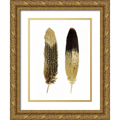 Gold Feather Pair Gold Ornate Wood Framed Art Print with Double Matting by Bosco, Julia