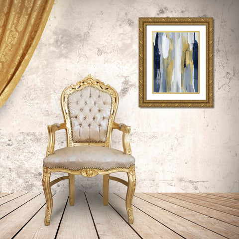 Converge Blue and Gold I Gold Ornate Wood Framed Art Print with Double Matting by Hanson, Jackie