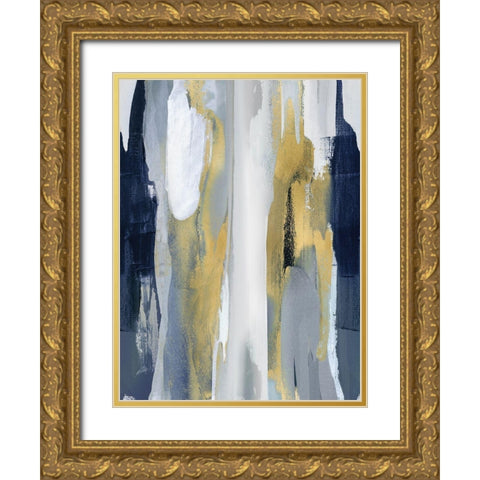Converge Blue and Gold I Gold Ornate Wood Framed Art Print with Double Matting by Hanson, Jackie