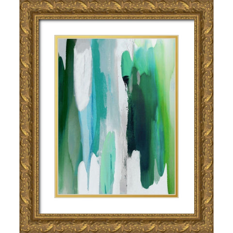 Converge Green II Gold Ornate Wood Framed Art Print with Double Matting by Hanson, Jackie