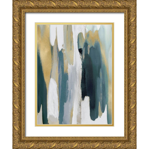 Converge Teal II Gold Ornate Wood Framed Art Print with Double Matting by Hanson, Jackie