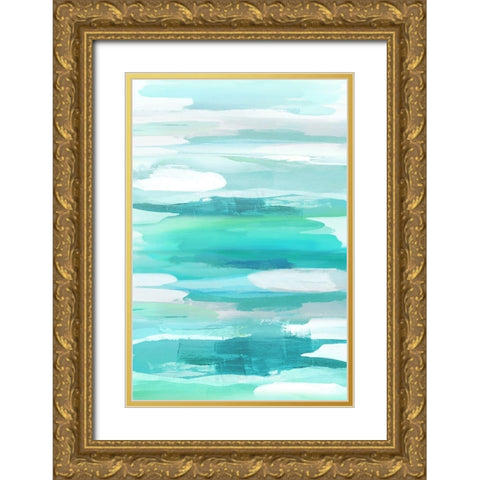 Glide Aqua Gold Ornate Wood Framed Art Print with Double Matting by Hanson, Jackie