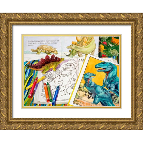 Colorasaurs Gold Ornate Wood Framed Art Print with Double Matting by Koenig, Judy