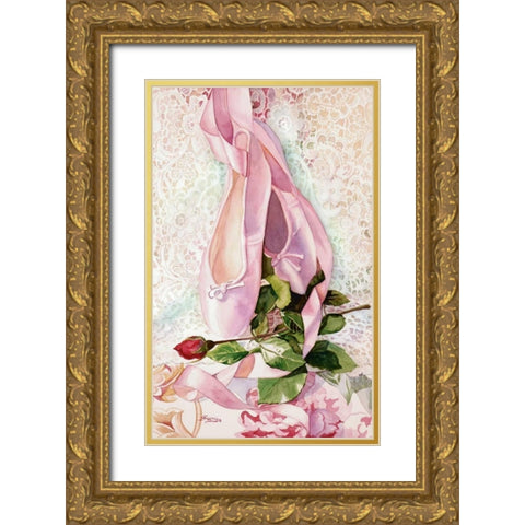 Ballet Rose Gold Ornate Wood Framed Art Print with Double Matting by Koenig, Judy