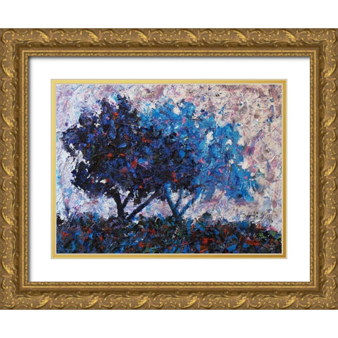 Blue Trees Gold Ornate Wood Framed Art Print with Double Matting by Foster, Joseph Marshal