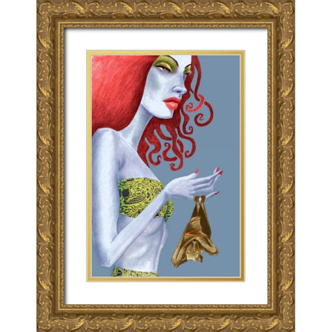 Bat Gold Ornate Wood Framed Art Print with Double Matting by Goddess, Jami