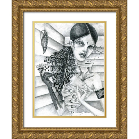 Cassandra (Drawing) Gold Ornate Wood Framed Art Print with Double Matting by Goddess, Jami