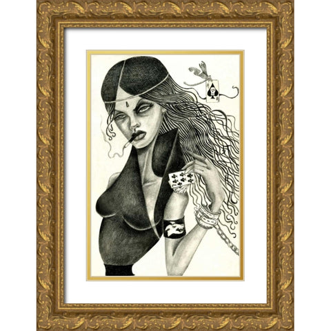 Cassandra II (Drawing) Gold Ornate Wood Framed Art Print with Double Matting by Goddess, Jami