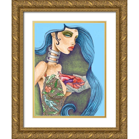 Heart Gold Ornate Wood Framed Art Print with Double Matting by Goddess, Jami