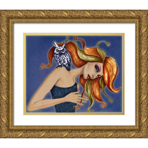 Owl I Gold Ornate Wood Framed Art Print with Double Matting by Goddess, Jami