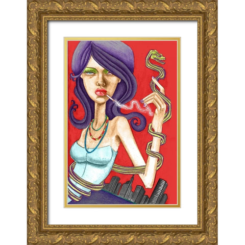 Snake Gold Ornate Wood Framed Art Print with Double Matting by Goddess, Jami