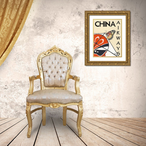 China Airways Gold Ornate Wood Framed Art Print with Double Matting by Got, Jean Pierre