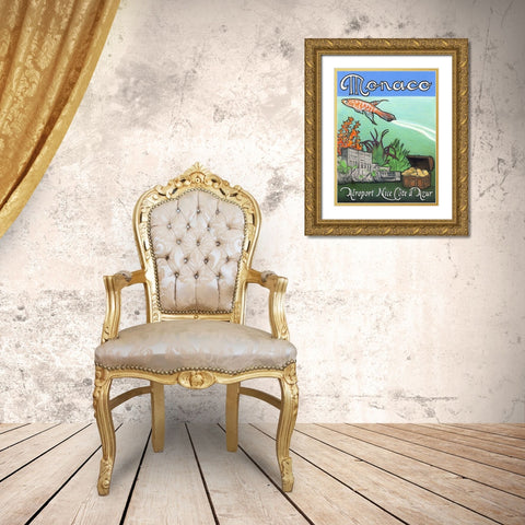 Monaco Travel Poster Gold Ornate Wood Framed Art Print with Double Matting by Got, Jean Pierre