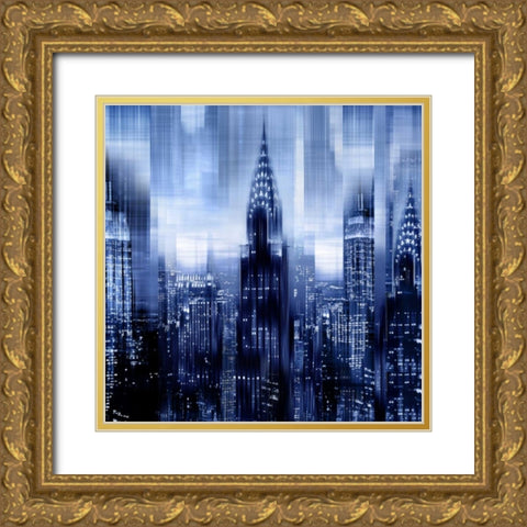 NYC - Reflections in Blue I Gold Ornate Wood Framed Art Print with Double Matting by Carrigan, Kate