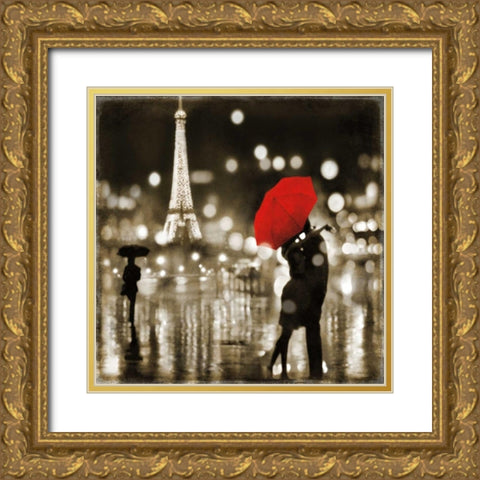 A Paris Kiss Gold Ornate Wood Framed Art Print with Double Matting by Carrigan, Kate
