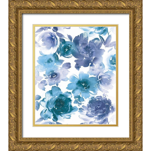Springtime Indigo and Teal Gold Ornate Wood Framed Art Print with Double Matting by Morris, Kelsey