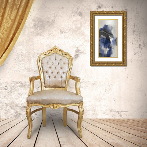 Cascade Indigo Triptych III Gold Ornate Wood Framed Art Print with Double Matting by Jett, Kristina
