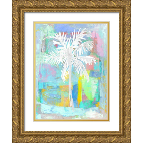 Abstract Palm Aqua Gold Ornate Wood Framed Art Print with Double Matting by Blake, Madeline