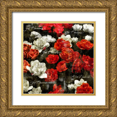 Je Taime Roses Gold Ornate Wood Framed Art Print with Double Matting by Bennett, Kate