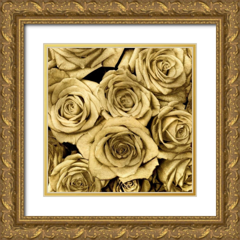 Gold Roses Gold Ornate Wood Framed Art Print with Double Matting by Bennett, Kate