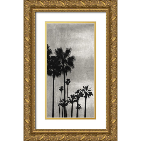 Palm Silhouette on Silver I Gold Ornate Wood Framed Art Print with Double Matting by Bennett, Kate