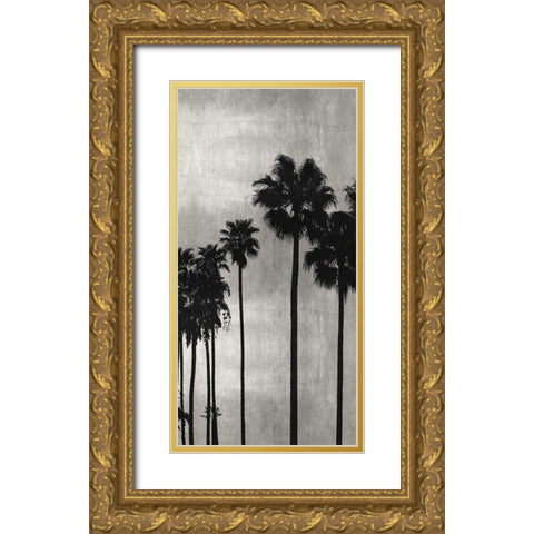 Palm Silhouette on Silver III Gold Ornate Wood Framed Art Print with Double Matting by Bennett, Kate