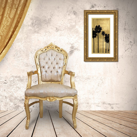 Palm Silhouette on Gold I Gold Ornate Wood Framed Art Print with Double Matting by Bennett, Kate