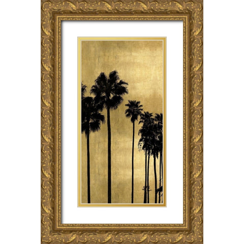 Palm Silhouette on Gold I Gold Ornate Wood Framed Art Print with Double Matting by Bennett, Kate