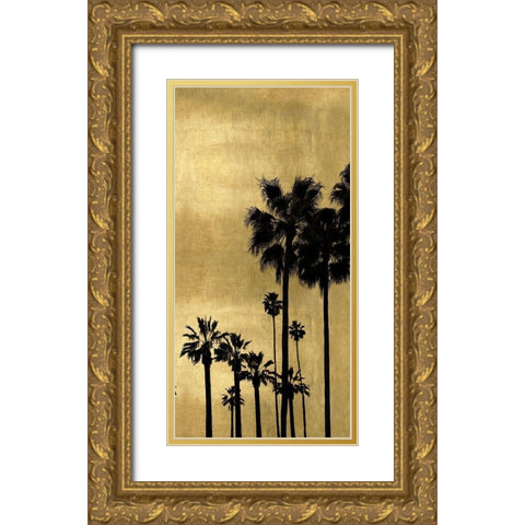 Palm Silhouette on Gold II Gold Ornate Wood Framed Art Print with Double Matting by Bennett, Kate