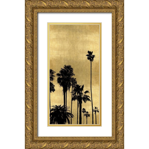 Palm Silhouette on Gold III Gold Ornate Wood Framed Art Print with Double Matting by Bennett, Kate