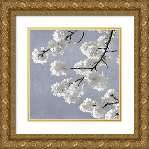 Blossoms on Blue II Gold Ornate Wood Framed Art Print with Double Matting by Bennett, Kate