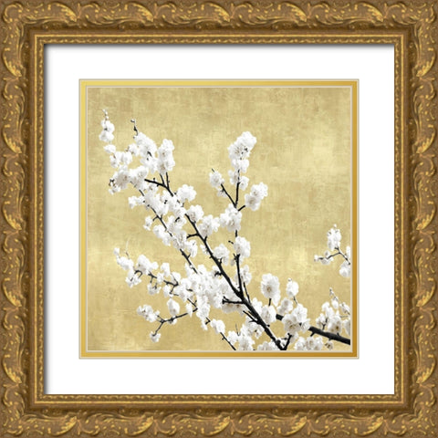 Blossoms on Gold I Gold Ornate Wood Framed Art Print with Double Matting by Bennett, Kate