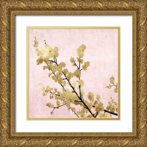 Gold Blossoms on Pink I Gold Ornate Wood Framed Art Print with Double Matting by Bennett, Kate