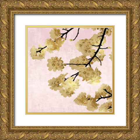 Gold Blossoms on Pink IV Gold Ornate Wood Framed Art Print with Double Matting by Bennett, Kate