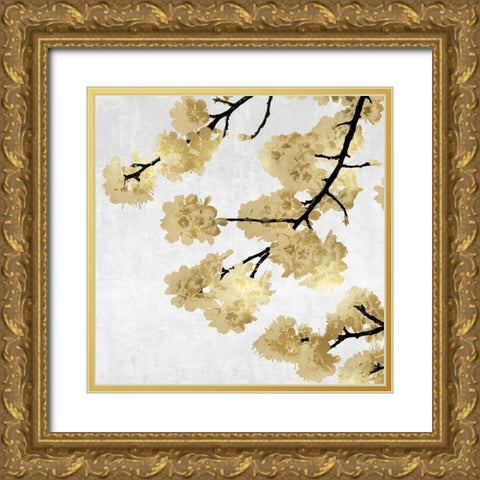 Gold Blossoms on White II Gold Ornate Wood Framed Art Print with Double Matting by Bennett, Kate