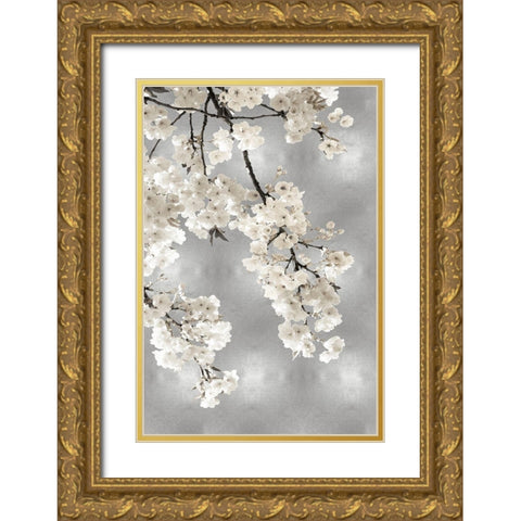 White Blossoms on Silver I Gold Ornate Wood Framed Art Print with Double Matting by Bennett, Kate