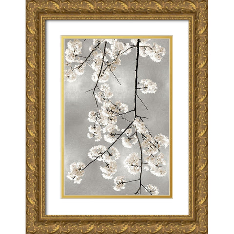 White Blossoms on Silver IV Gold Ornate Wood Framed Art Print with Double Matting by Bennett, Kate