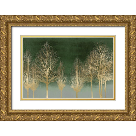 Gold Forest on Green Gold Ornate Wood Framed Art Print with Double Matting by Bennett, Kate